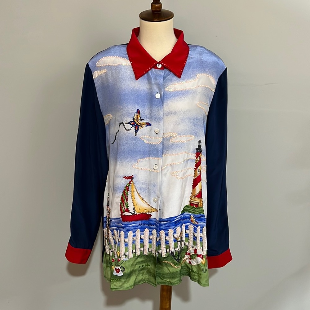Vintage The Quaker Factory embellished silk blouse women’s sz M
